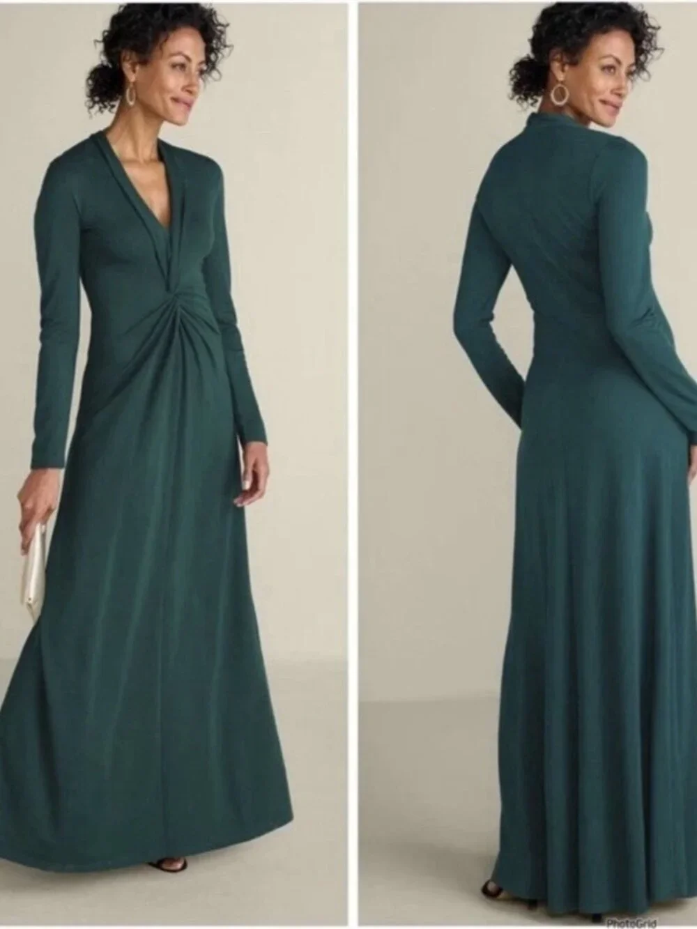 Soft Surroundings Lagia Maxi Dress XL Teal Twist Front Long Sleeve NWT $120 - Picture 2 of 12